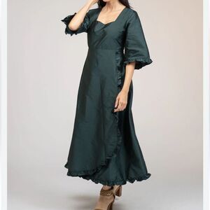 Beau & Ro Waverly Dress in forest taffeta NWOT XS